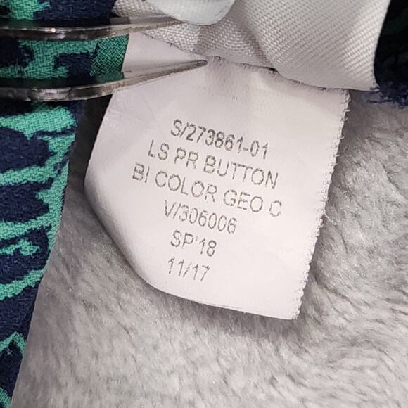 Banana Republic Top Womens Size XL Green Blue Back Button Crop Slit Sleeve - Picture 7 of 10